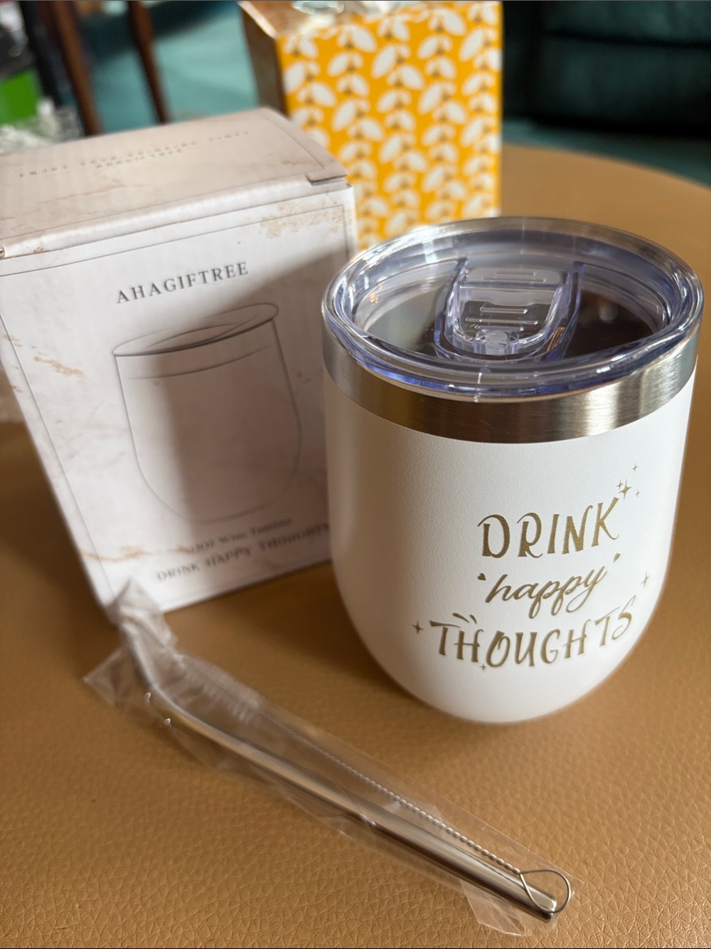 White Stainless Steel Tumbler - "Drink Happy Thoughts"